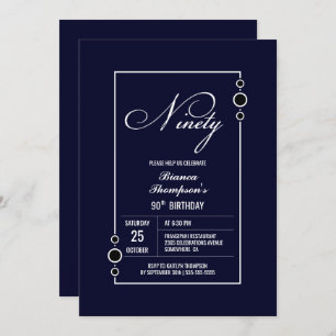 Invitation Modern Navy Blue 90e fête d'anniversaire