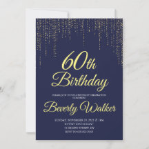 Modern Navy Blue Gold 60e fête d'anniversaire