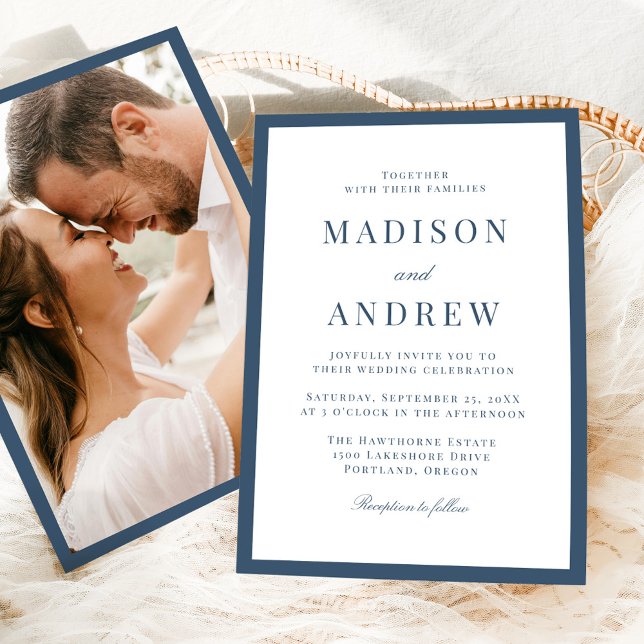 Invitation Modern Navy Border Photo Wedding (Créateur téléchargé)