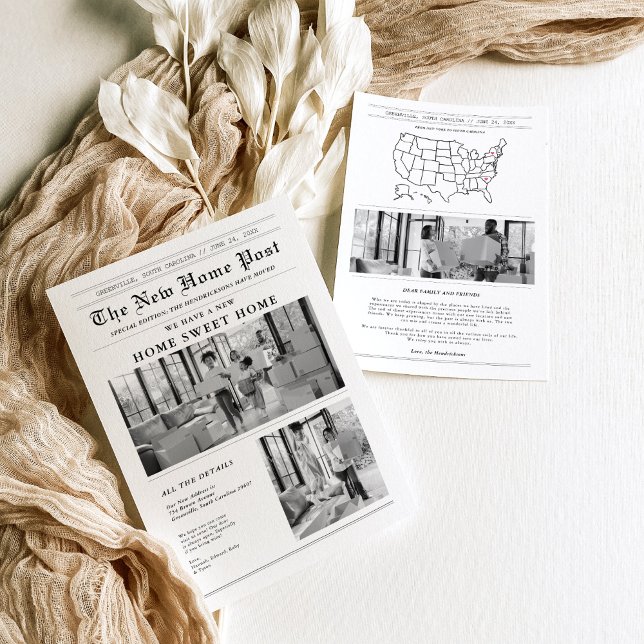 Invitation Modern Newspaper Moving Announcement (Créateur téléchargé)