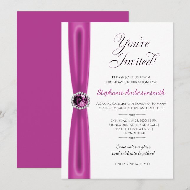 Invitation Modern October Birthday - Pink Tourmaline (Devant / Derrière)