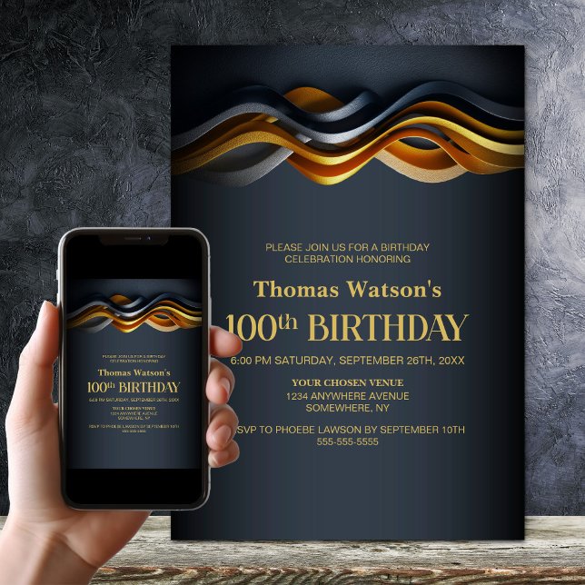 Invitation Modern Orange and Grey 100th Birthday Party (Créateur téléchargé)