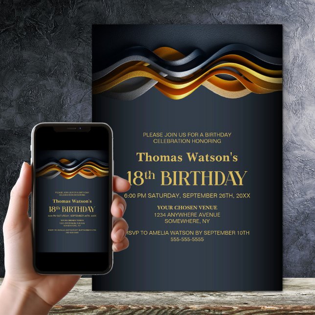 Invitation Modern Orange and Grey 18th Birthday Party (Créateur téléchargé)
