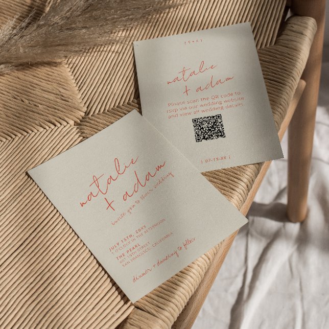 Invitation Modern Orange Retro Fun Whimsical QR Code Wedding (Créateur téléchargé)