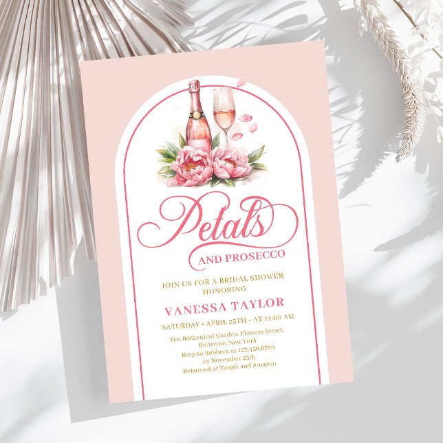 Invitation Modern petals and prosecco blush gold shower card (Modern petals and prosecco blush gold shower card)