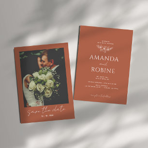 Invitation Modern Photo Teracota Enregistrer la date Mariage