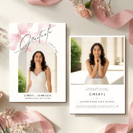 Invitation Modern Pink Bow 2 Photo Graduation Announcement