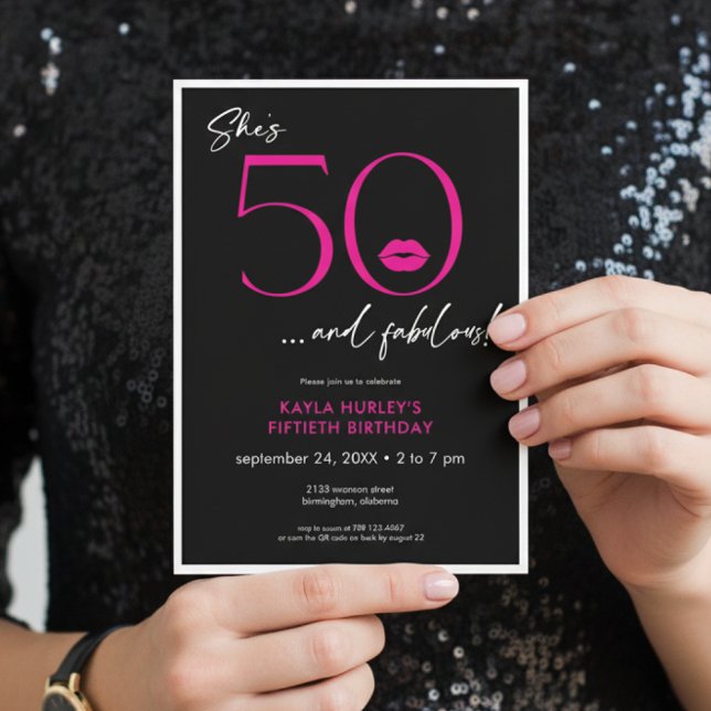 Invitation Modern Pink Lips Fifty Fabulous Birthday (Créateur téléchargé)
