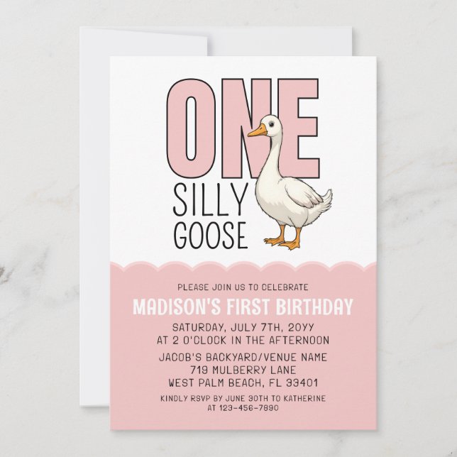 Invitation Modern Pink One Silly Goose 1er anniversaire (Devant)