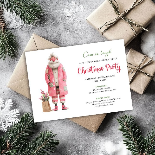 Invitation Modern Pink Santa Funny Christmas Party Template (Modern Pink Santa Funny Christmas Party Template)