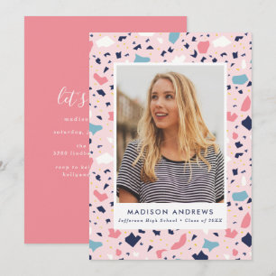 Invitation Modern Pink Terrazzo Photo Graduation Party