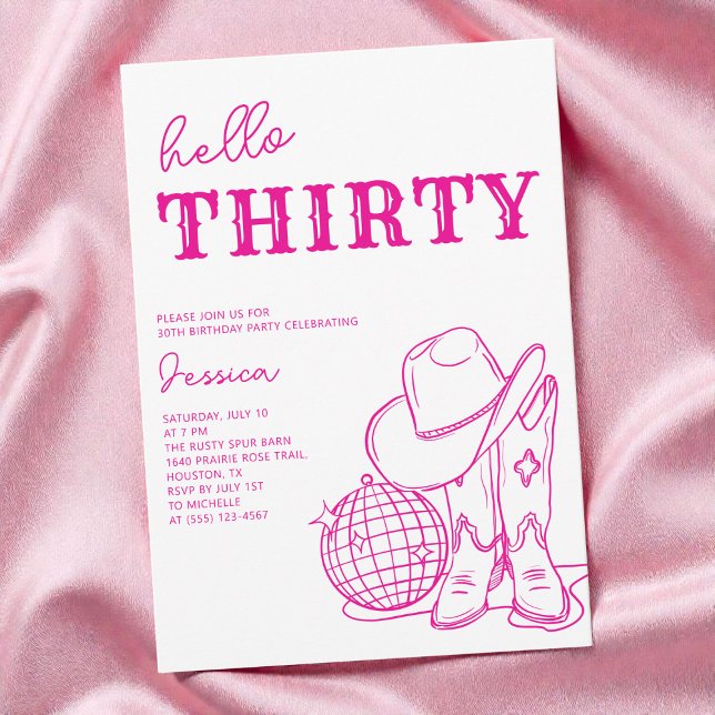 Invitation Modern Pink Western Disco 30th Birthday Party (Modern Pink Western Disco 30th Birthday Party Invitation)