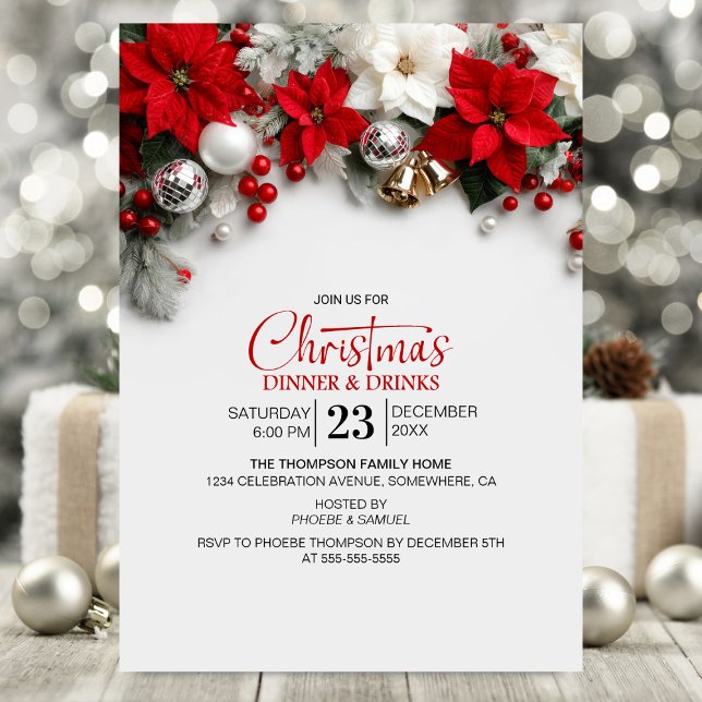 Invitation Modern Poinsettia Christmas Dinner and Drinks (Créateur téléchargé)