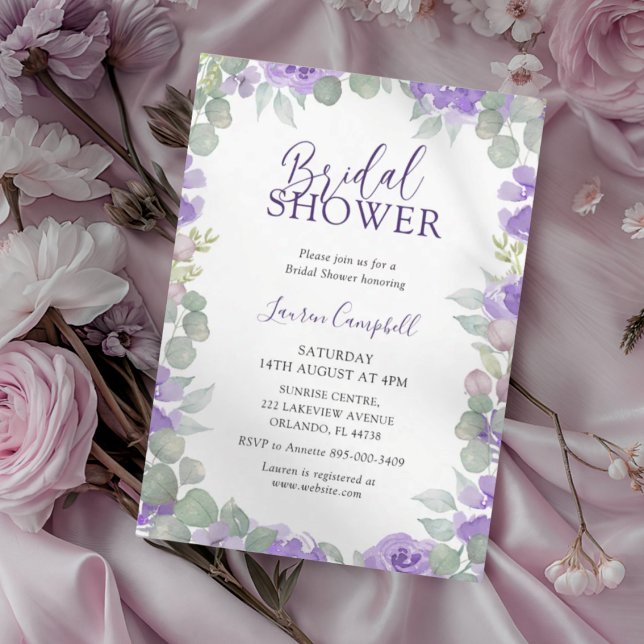 Invitation Modern Purple Floral Watercolor Bridal Shower (Créateur téléchargé)