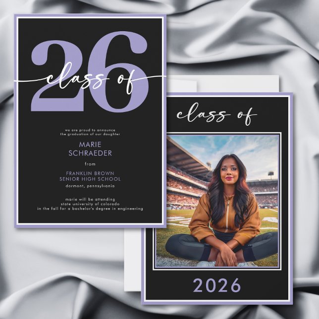 Invitation Modern Purple Script Graduation Announcement (Modern Purple Script Graduation Announcement)