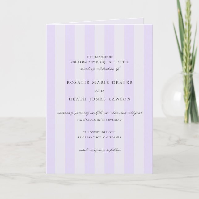 Invitation Modern Purple Stripes Elegant Wedding (Devant)