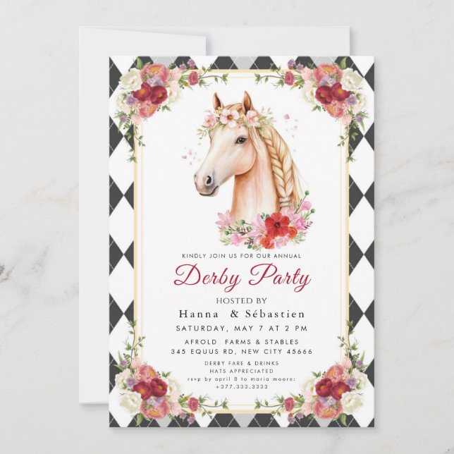 Invitation Modern Race Horse Derby Party Equestrian  (Devant)
