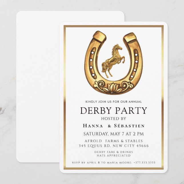 Invitation Modern Race Horse Derby Party Equestrian  (Devant / Derrière)