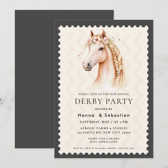 Invitation Modern Race Horse Derby Party Equestrian  (Devant / Derrière)