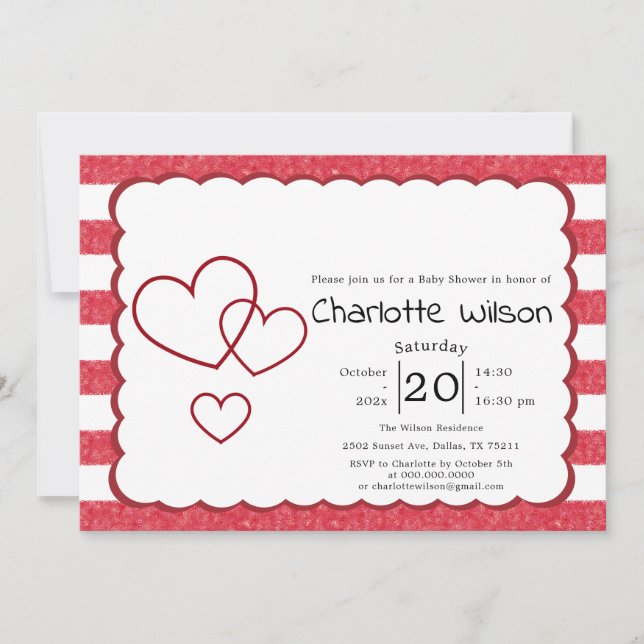 Invitation Modern Red Chalk Stripes Horizontal Baby Shower (Devant)