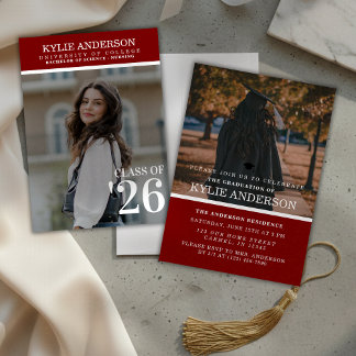 Invitation Modern Red College Graduation Senior Photo