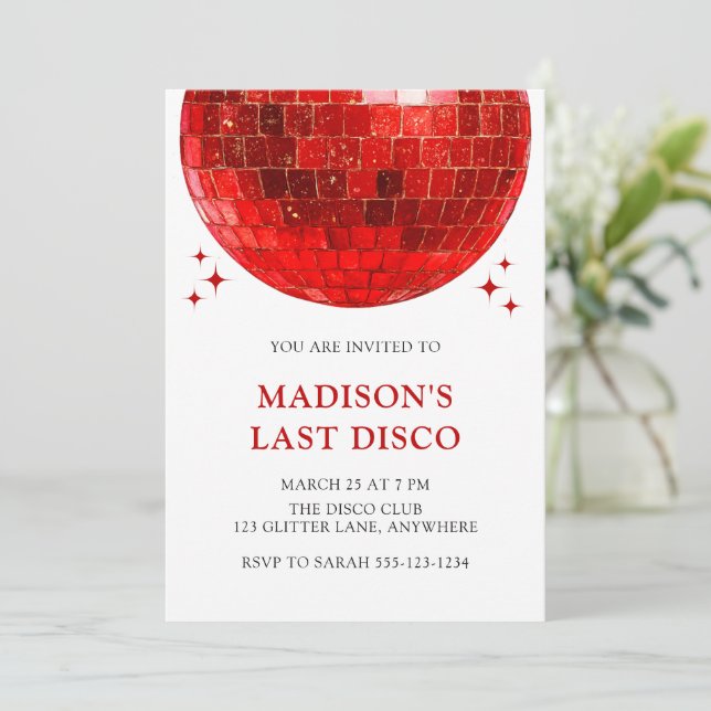 Invitation Modern Red Disco Ball Last Disco Bridal Shower (Debout devant)
