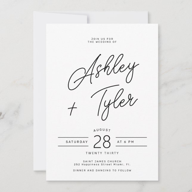 Invitation Modern retro whimsical script photo wedding (Devant)