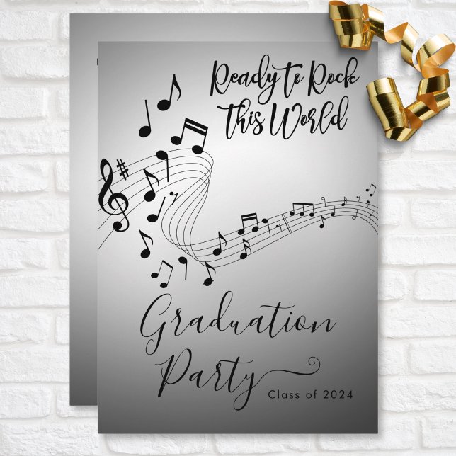 Invitation Modern Rock Music Black & White Graduation Party (Modern Rock Music Black & White Graduation Party Invitation)