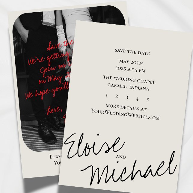 Invitation Modern Romantic Handwritten Photo Save the Date (Add a personal touch to your wedding announcement with this Handwritten Photo Save the Date.)