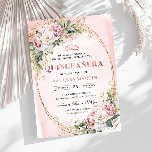 Invitation Modern Rose Gold Floral Greenery 15th Birthday (Modern Rose Gold Floral Greenery 15th Birthday)