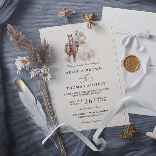Invitation Modern Rustic Western Rustic QR Code Wedding (Créateur téléchargé)