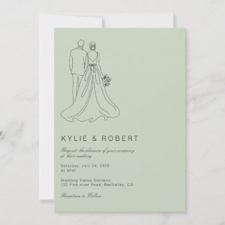 Invitation Modern Sage Green Bride & Groom Sketch Wedding