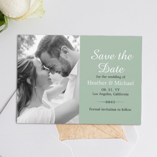 Invitation Modern Sage Green Enregistrer la date QR Code Mari (Simplify your RSVP with our QR code save-the-date, adding an unforgettable touch to your special day)