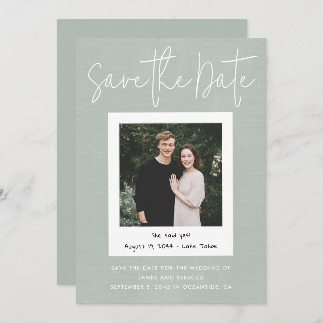 Invitation Modern Sage Green Snapshot Photo Save the Date (Devant / Derrière)