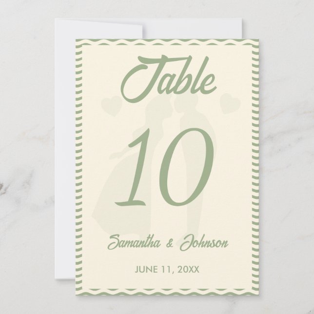 Invitation Modern Sage Green Wavy Stripe Wedding Table Number (Devant)