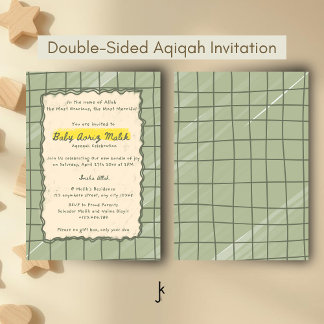 Invitation Modern Sage Plaid Aqiqah New Born Baby Celebration