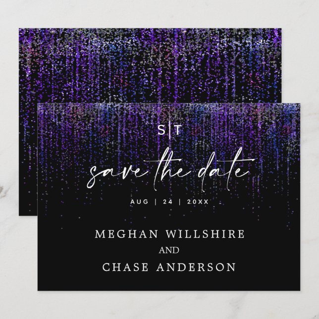 Invitation Modern Save the Date Edgy Purple Parties scintilla (Devant / Derrière)