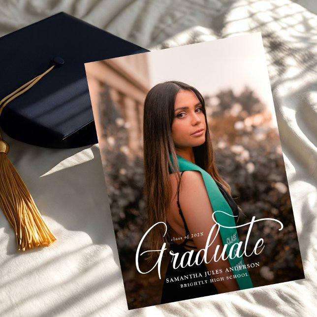 Invitation Modern Script 2 Photos Graduation Party (Créateur téléchargé)