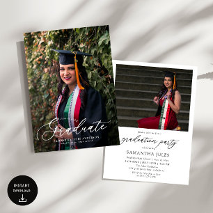 Invitation Modern Script 2 Photos Graduation Party
