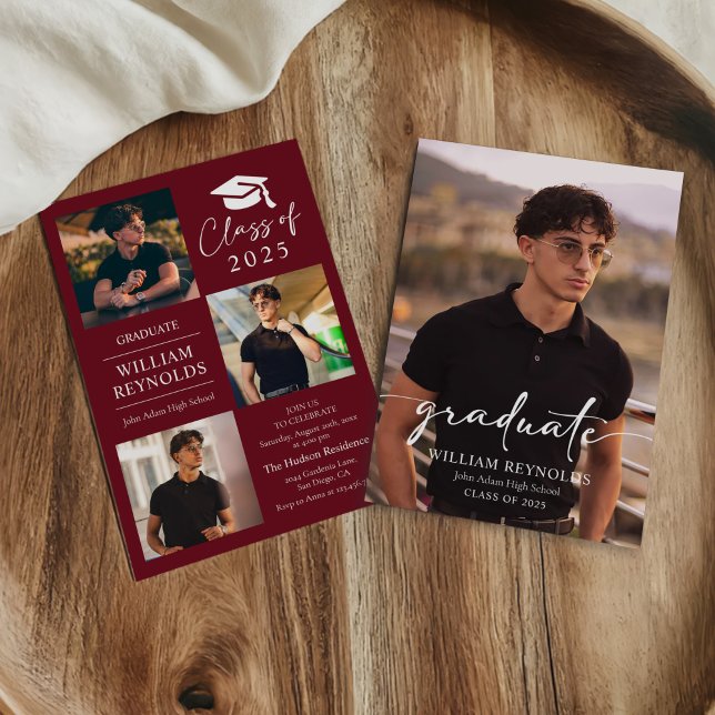 Invitation Modern Script 4 Photo Collage Party Graduation (Créateur téléchargé)