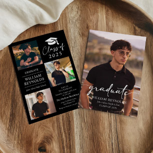 Invitation Modern Script 4 Photo Collage Party Graduation