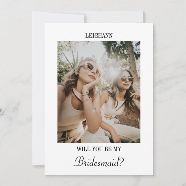 Invitation Modern Script Bridesmaid Proposal Photo Card (Devant)