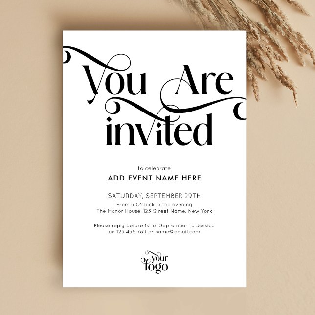 Invitation Modern Script Elegant & Chic Business Event Gala (Elegant black and white business event invitation )