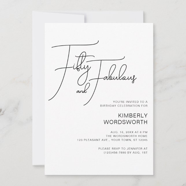 Invitation Modern Script Fifty and Fabulous 50th Birthday (Devant)