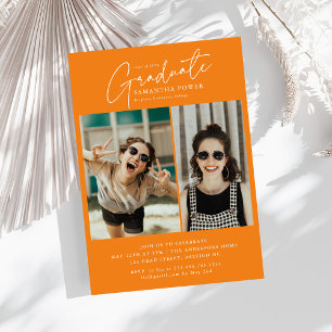 Invitation Modern Script Graduate 2 Photos Graduation Party