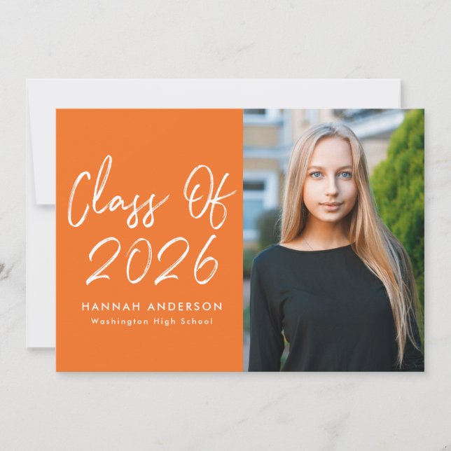 Invitation Modern Script Orange Photo Graduation Party (Devant)