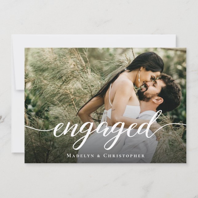 Invitation Modern Script Photo Chic Mariage Engagement Party (Devant)
