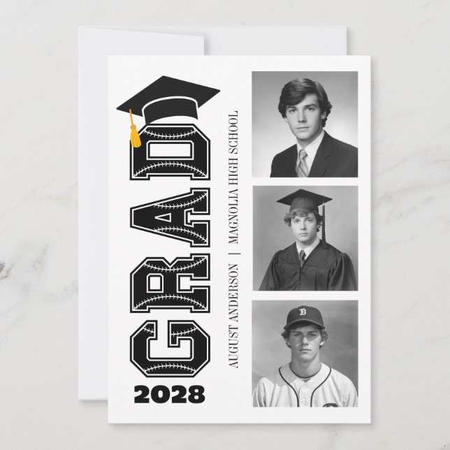 Invitation Modern Senior Baseball Player Photo Graduation (Devant)