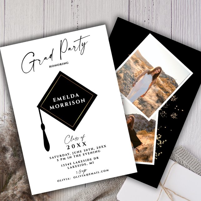 Invitation Modern Simple 2 Photo Graduation Party (Créateur téléchargé)