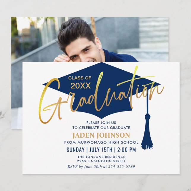 Invitation Modern Simple Class of 2024 PHOTO Graduation Party (Devant / Derrière)
